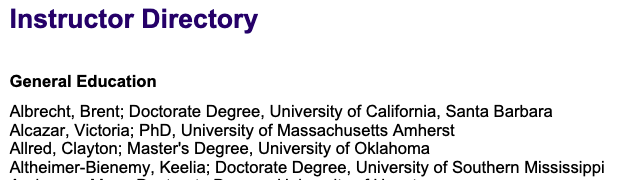 Instructor Directory sample